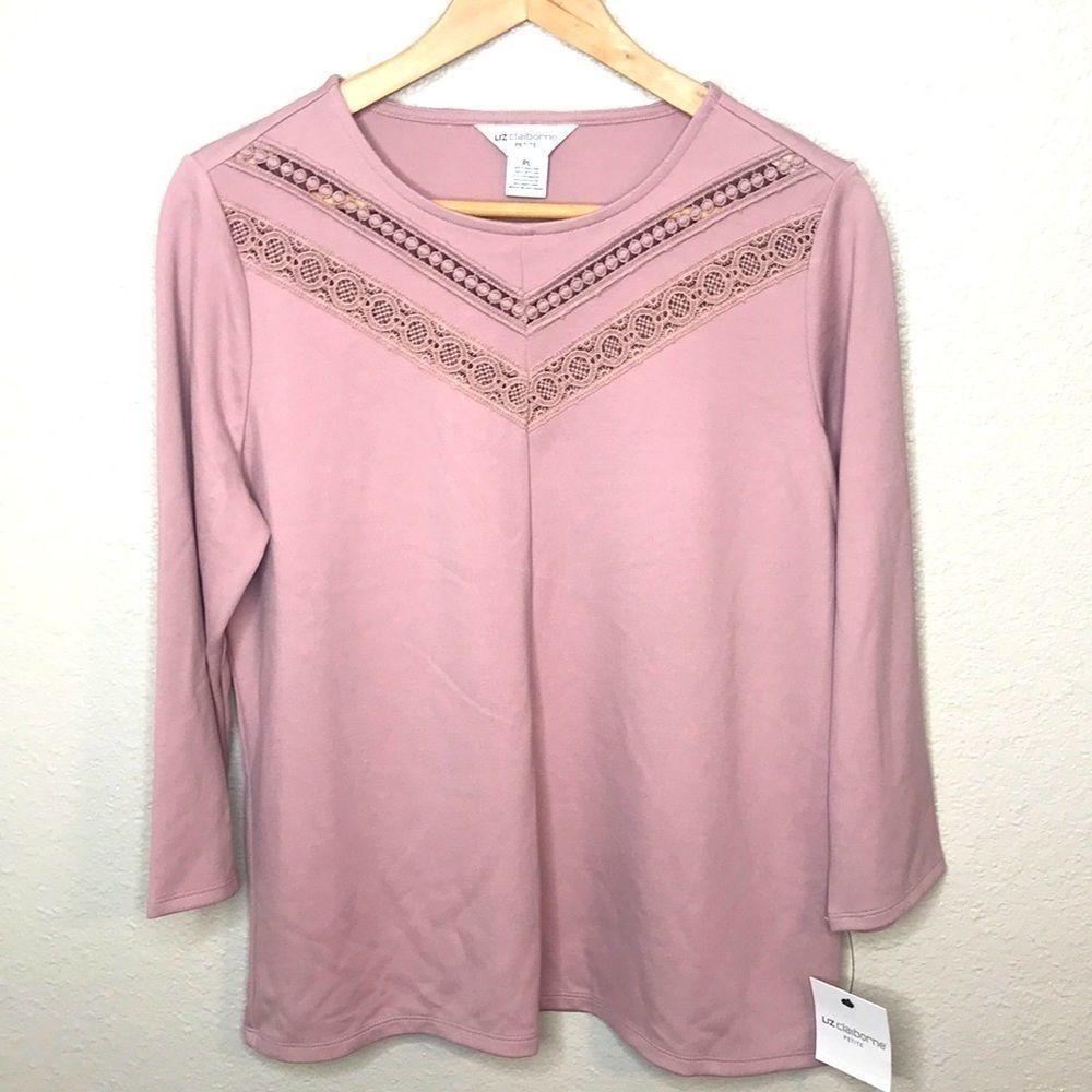 Liz Claiborne Blouse Mauve Crochet Top 3/4 sleeve